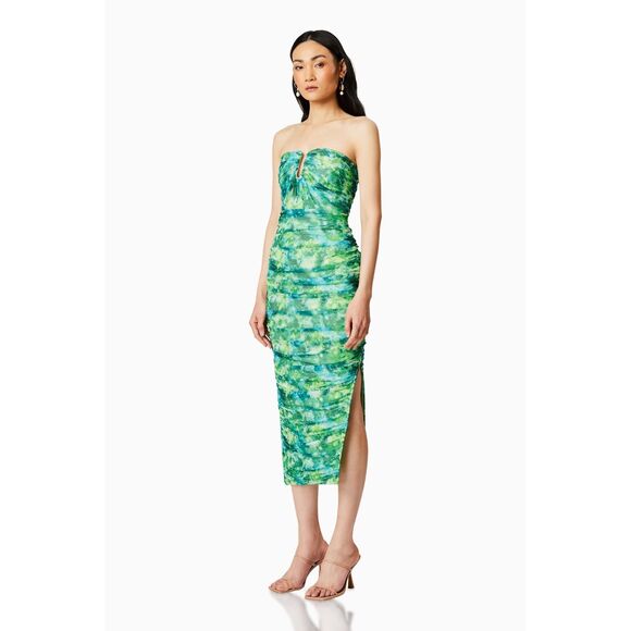 ELLIATT Larkspur Printed Mesh U Wire Midi Dress Date Brunch Dress size S NWT$235 - Picture 3 of 10